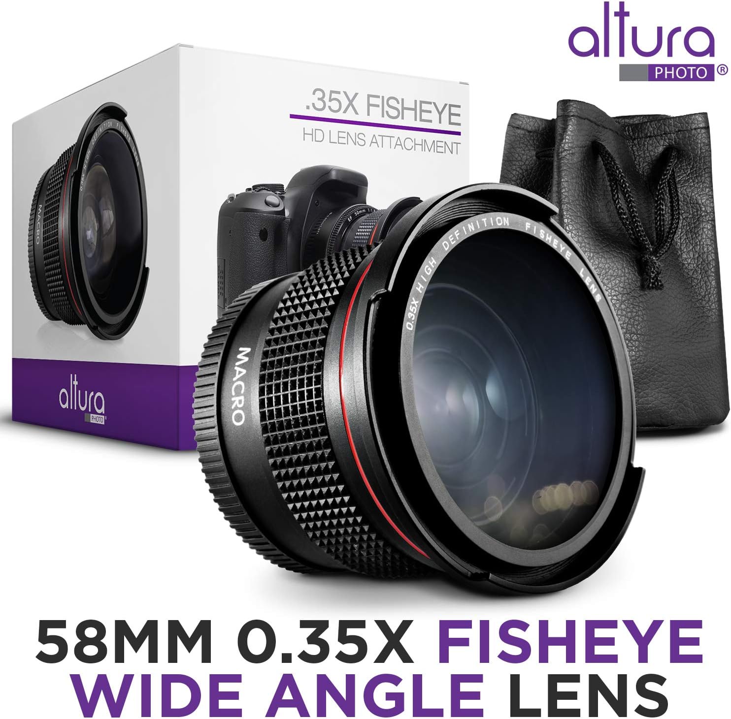 Altura Photo 58MM 0.35x Fisheye Wide Angle Lens (w/Macro Portion) for DSLR Cameras EOS Rebel 70D 77D 80D 90D T8i T7 T7i T6i T6s T6 T5i T5 T4i T3i T100 SL1 SL2 SL3 - Image 3