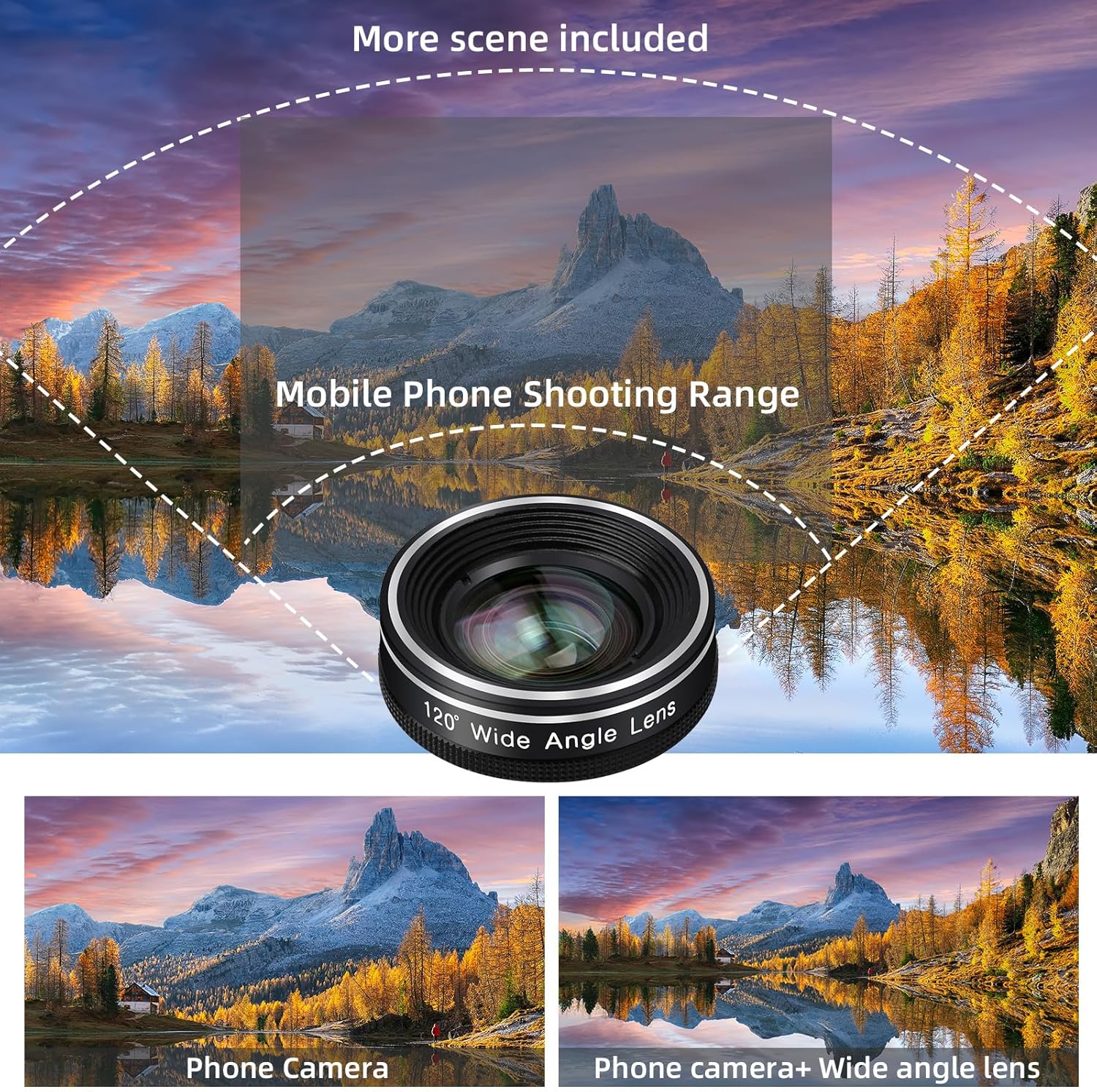 Phone Camera Lens, Godefa 3 in 1 Phone Lens kit-205° Fisheye Lens + Macro Lens + 120° Wide Angle Lens,Clip on Cell Phone Camera Lens Kits Compatible with iPhone,Most Smartphones - Image 3