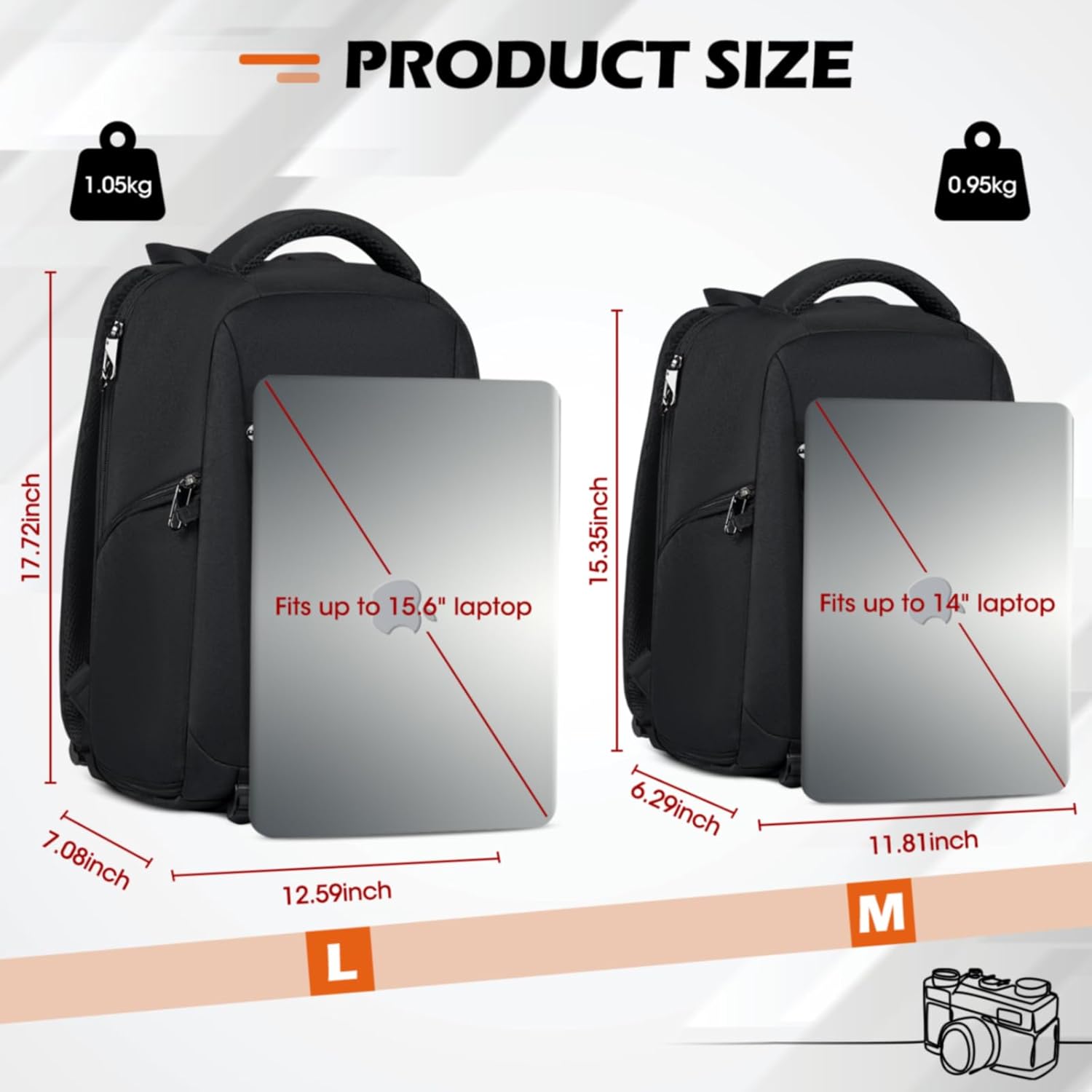 SDYSM Camera Bag Backpack Professional for DSLR SLR Mirrorless Camera Waterproof Laptop Back Pack 14 Inch with Rain Cover Anti Theft Travel Case Large Capacity Photography Backpack Black - Image 3