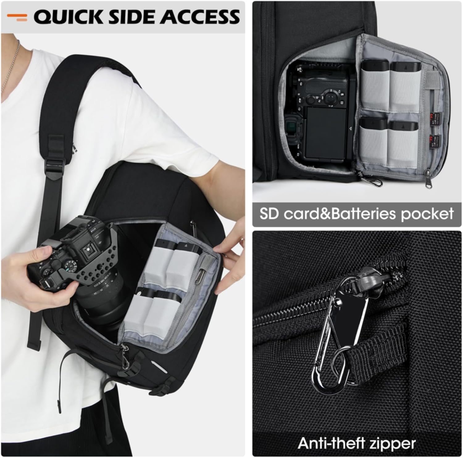 SDYSM Camera Bag Backpack Professional for DSLR SLR Mirrorless Camera Waterproof Laptop Back Pack 14 Inch with Rain Cover Anti Theft Travel Case Large Capacity Photography Backpack Black - Image 4